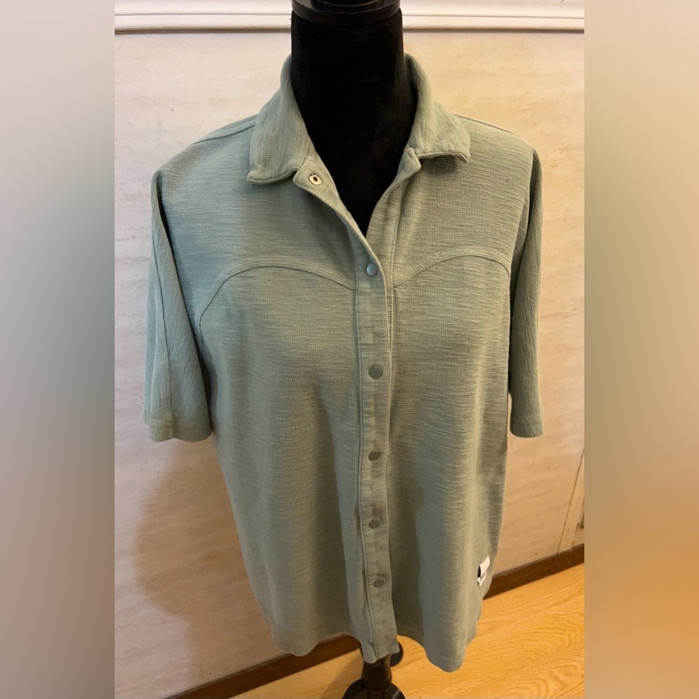 Adidas Lounge Terry Loop Shirt in Silver Green.